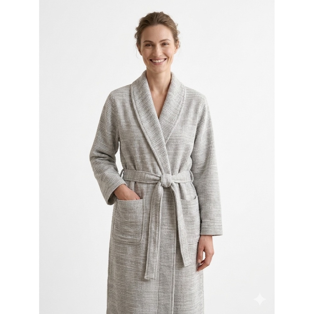 Spa Essentials by Sleep Sense Grey Waffle Knit 100% Turkish Cotton Robe Small